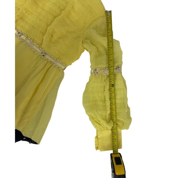 Vintage Womens Shift Dress 11-12 Yellow Ruffled Maxi Bell Sleeve Cottagecore - Picture 6 of 8